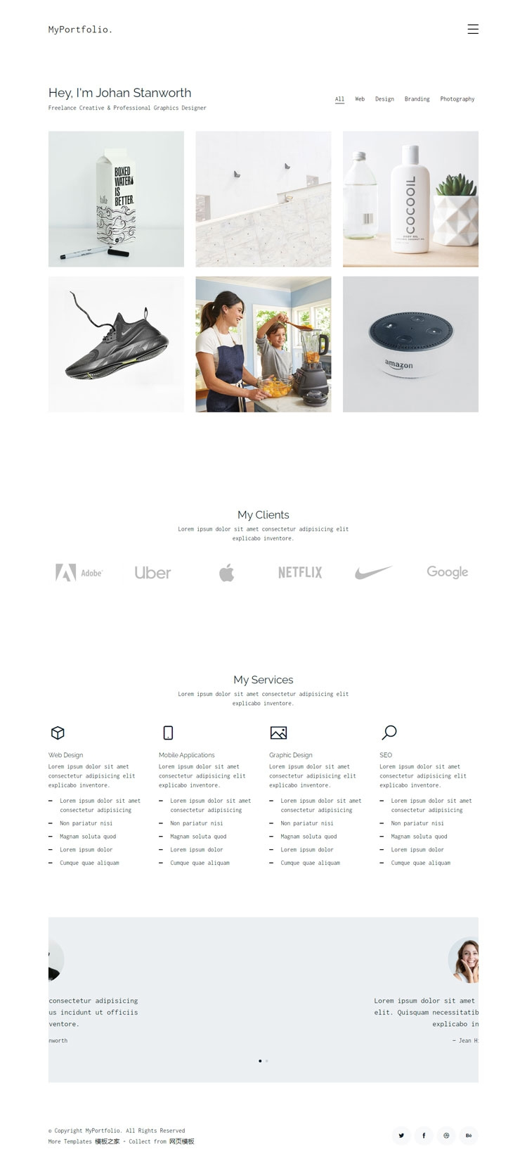 白色极简设计师portfolio响应式网站模板-资源站