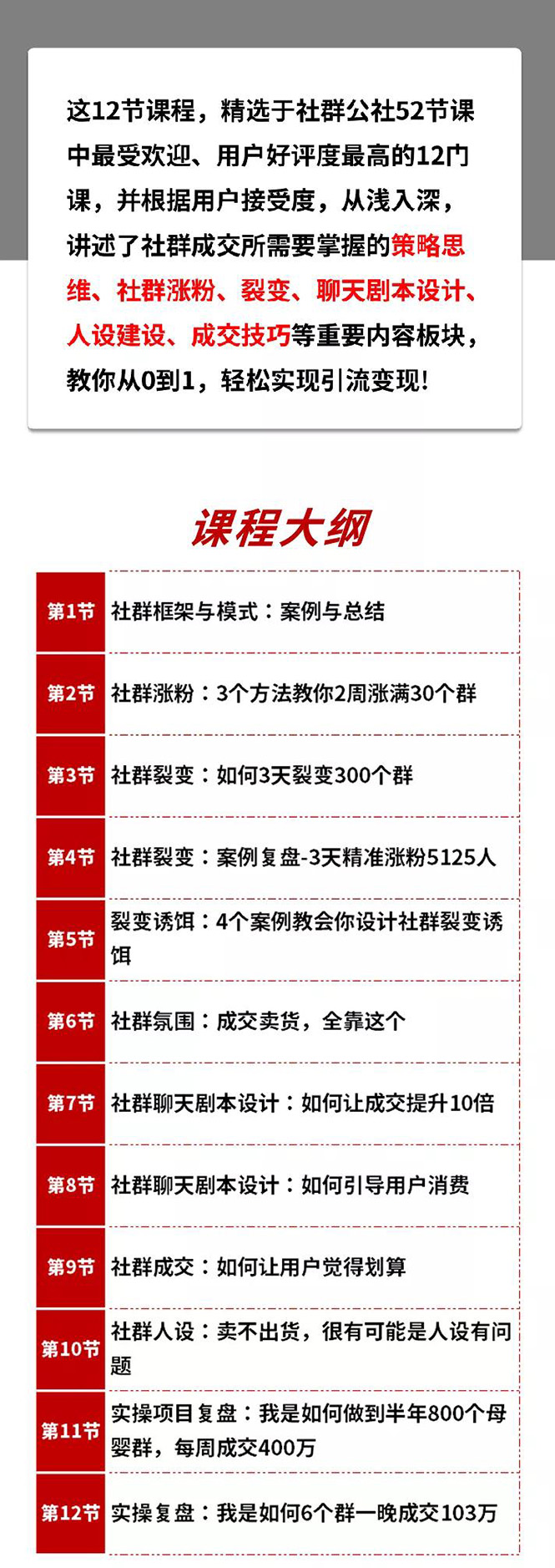 12节社群成交全攻略：从0到1快速引流变现，3天裂变300个群一晚成交103万-资源站