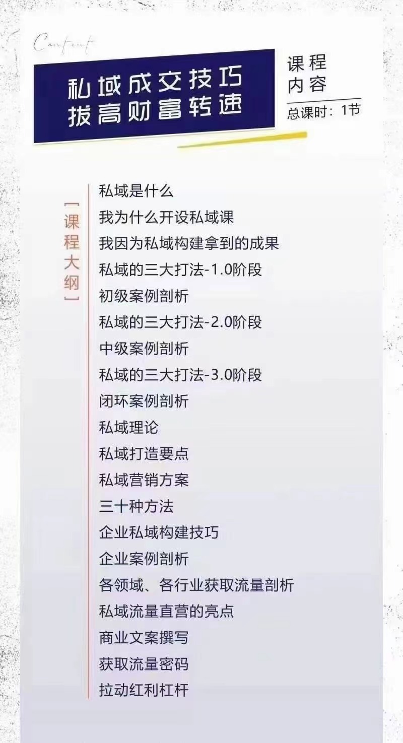 从0到无上限收益的《私域流量运营商业课》私域成交技巧，拔高财富转速-资源站