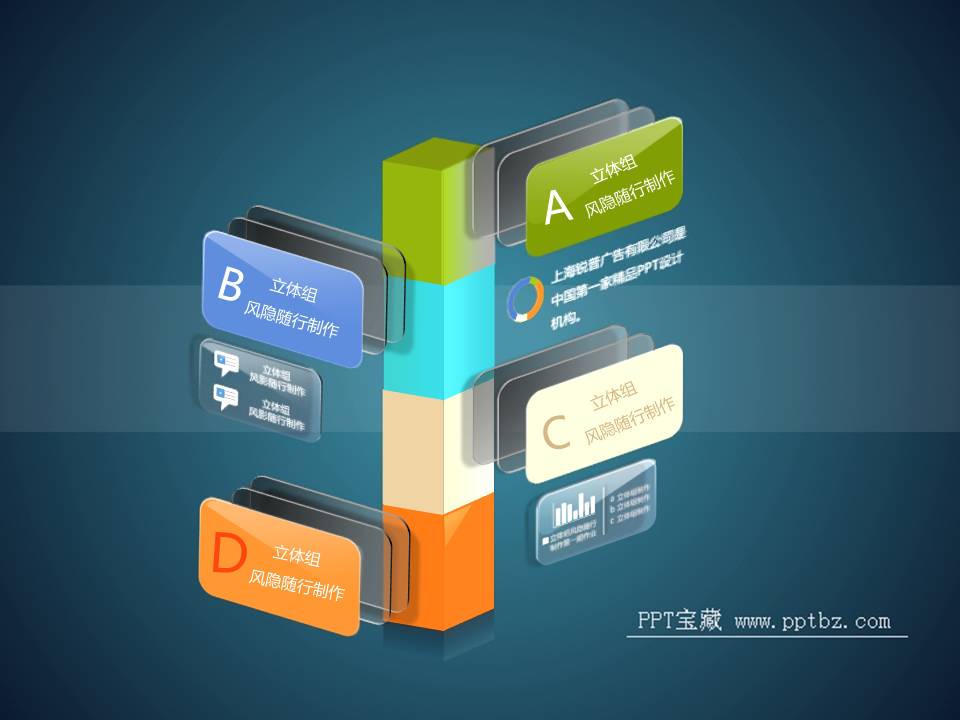 纯3D玻璃质感立体PPT图表