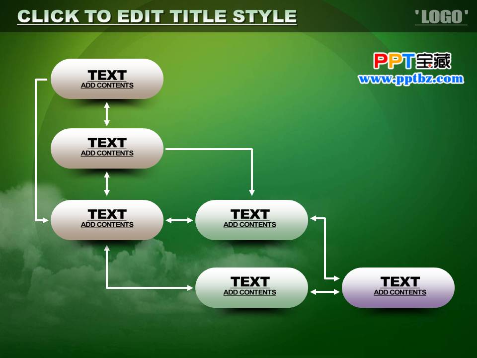 绿色流程递进PPT图表