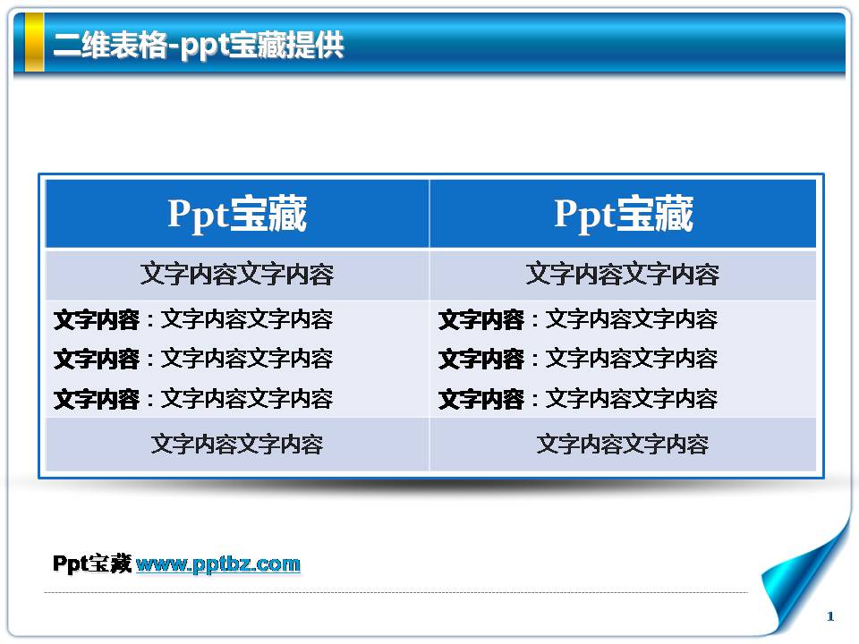 漂亮的经典蓝色PPT表格图表