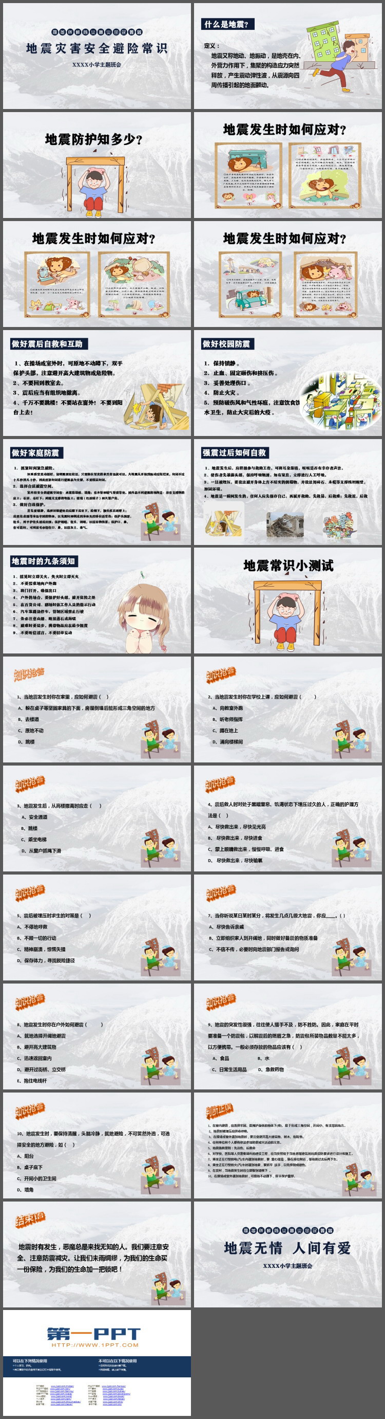 防地震主题班会PPT