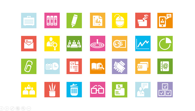 正方形扁平化商务常用ppt图标下载