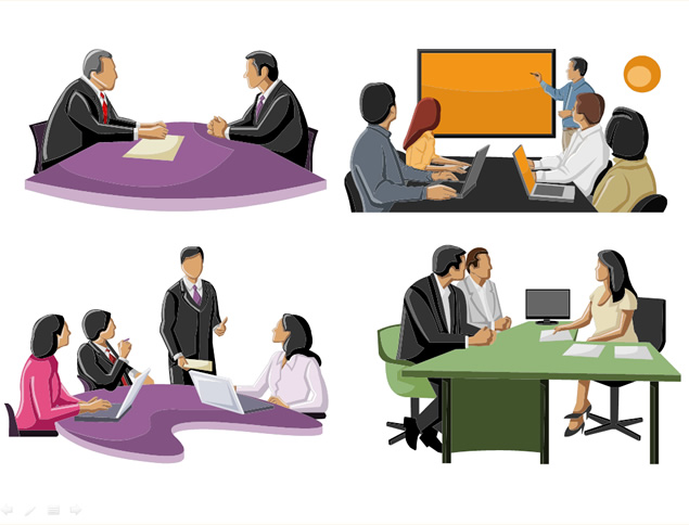 商务人物会议讨论彩色剪影类ppt素材