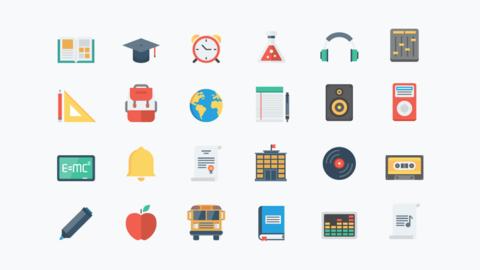 可改色的纯色 多彩卡通教育教学主题ppt图标