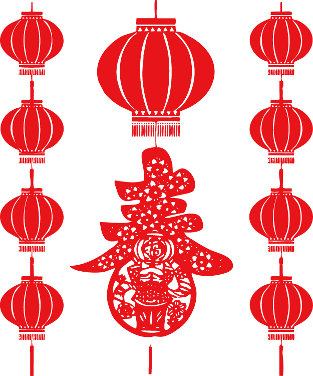 大红灯笼新春剪纸免抠图