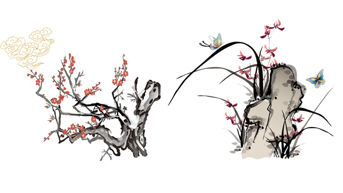 矢量中国风水墨画ppt素材