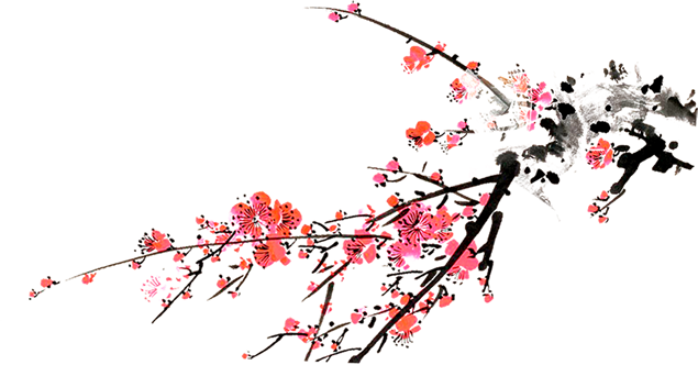 水墨枝头桃花免抠图