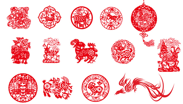 羊 12生肖等中国风元素喜庆剪纸ppt素材
