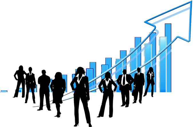 商务团队与向上走势箭头剪影