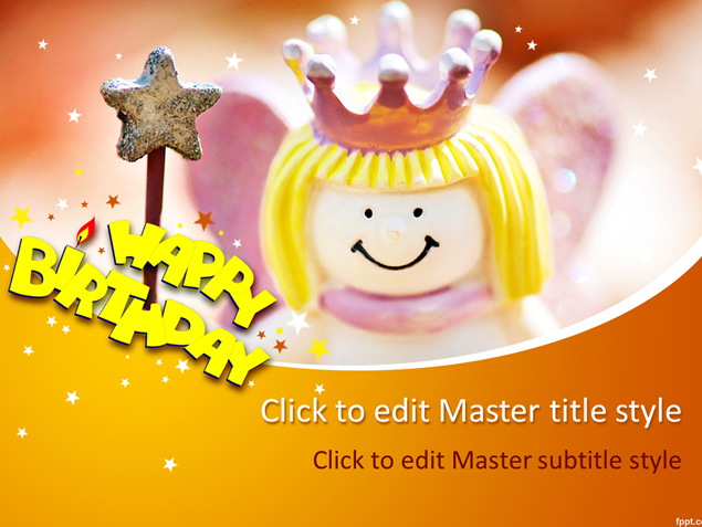 可爱会使魔法的小公主生日蛋糕ppt模板