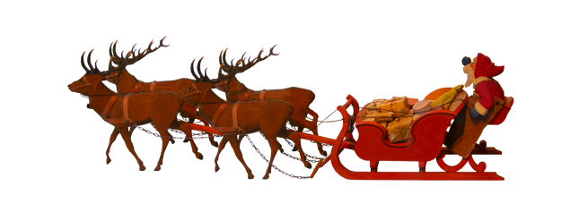圣诞老人驾着麋鹿车png图片