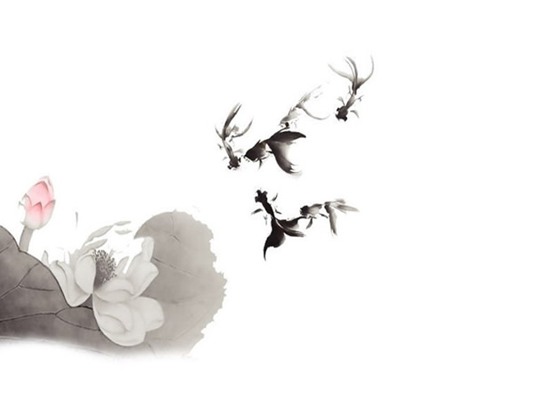 水墨荷花金鱼中国风ppt模板