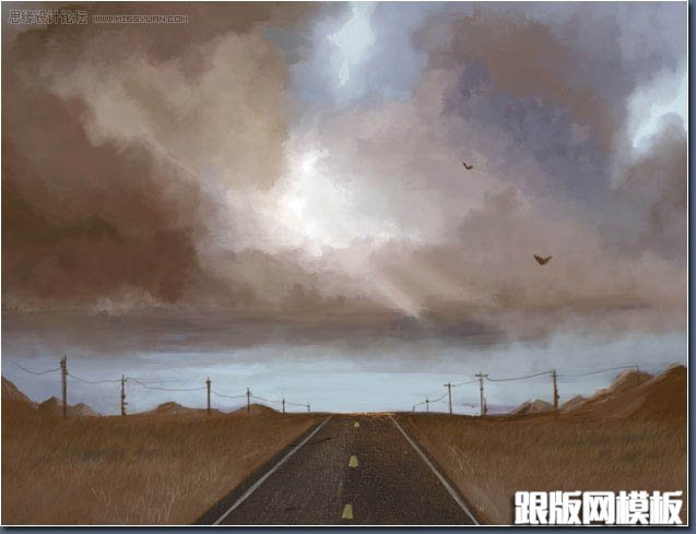 PS鼠绘空旷的高速路上的清晨