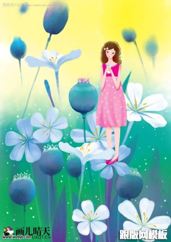 PS鼠绘梦幻的卡通人物场景插画