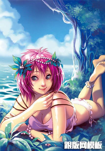 PS鼠绘梦幻的海边卡通女孩