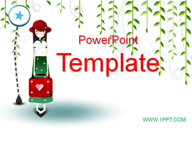 卡通柳条女孩背景PPT模板下载