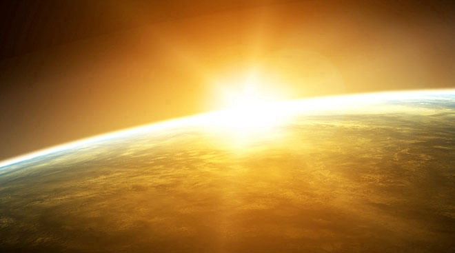 星球阳光宇宙风光PowerPoint背景模板