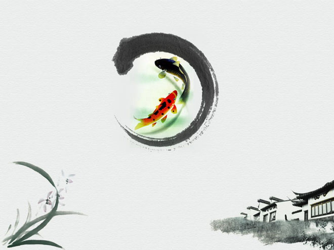 一组淡雅灰色水墨中国风PowerPoint背景模板