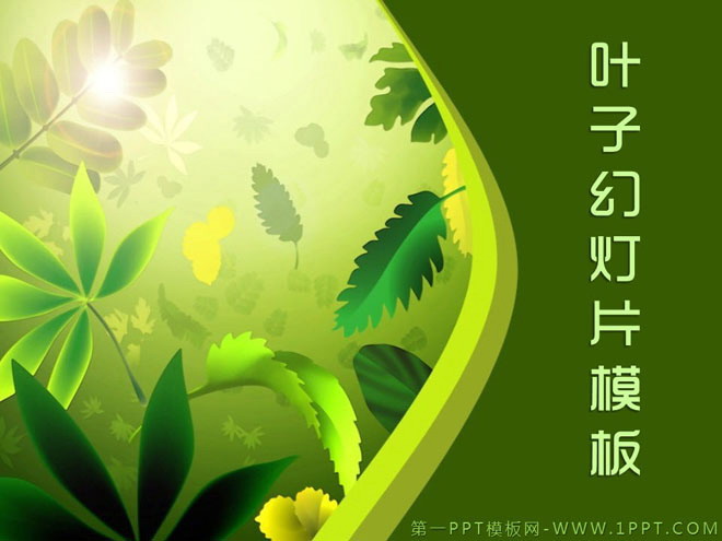 优雅绿色植物叶子背景的艺术设计PPT模板下载