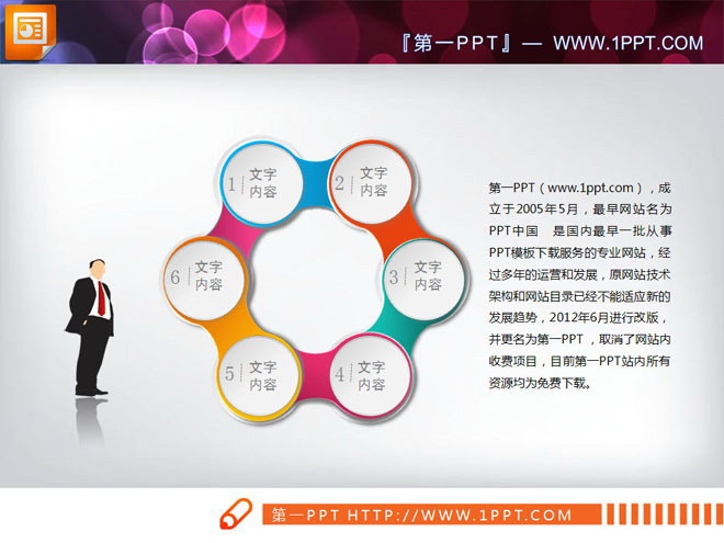 六个圆球环绕的循环关系PPT图表