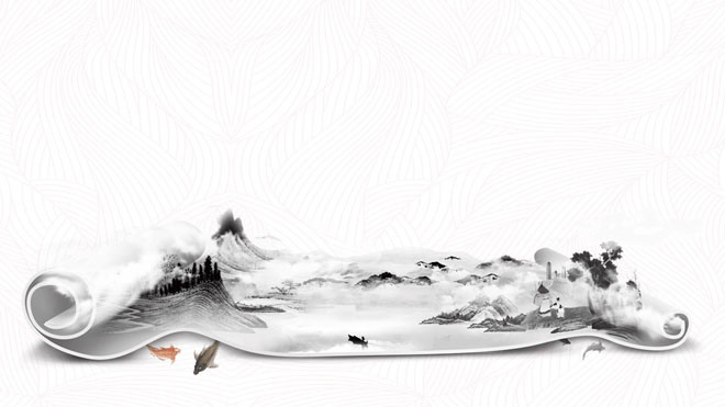 两张创意水墨卷轴幻灯片背景图片