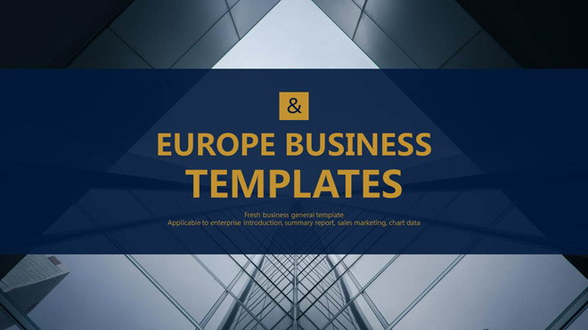 深蓝色现代化建筑背景的大全欧美PPT模板