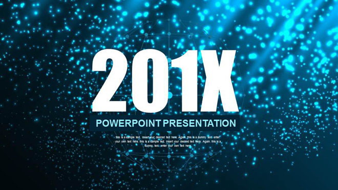 蓝色唯美光点背景的简洁扁平化PPT模板