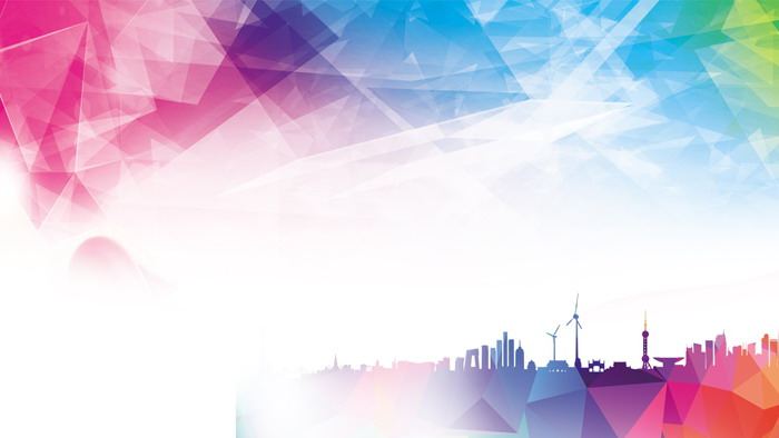 彩色低平面多边形城市建筑PPT背景图片