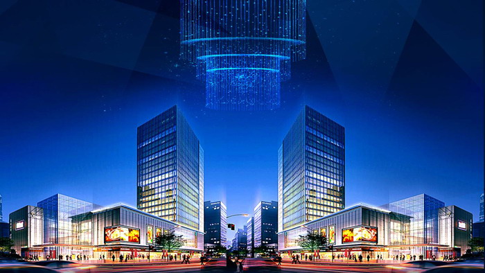 蓝色商业建筑效果图PPT背景图片