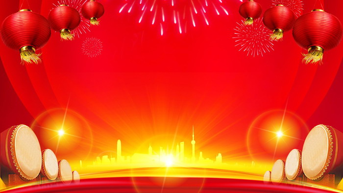 四张灯笼大鼓新年PPT背景图片