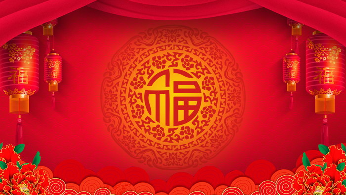 11张红色帷幕灯笼新年PPT背景图片