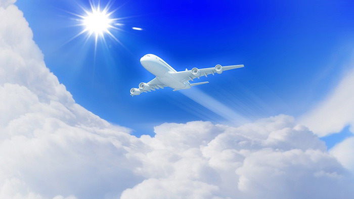 唯美蓝天白云飞机PPT背景图片