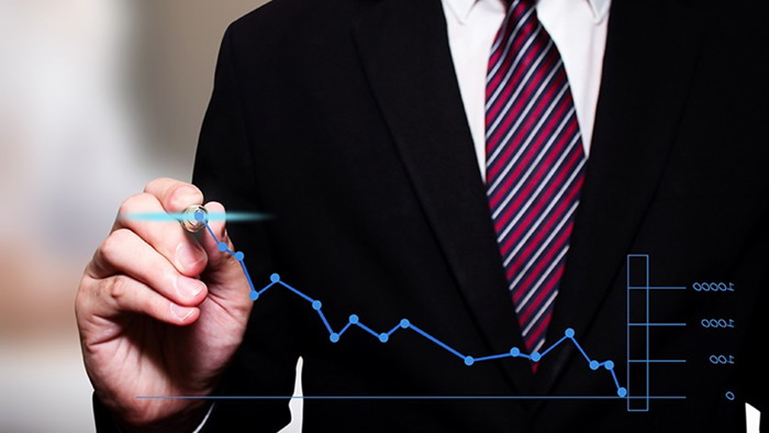 黑色商务人物绘制折线图PPT背景图片