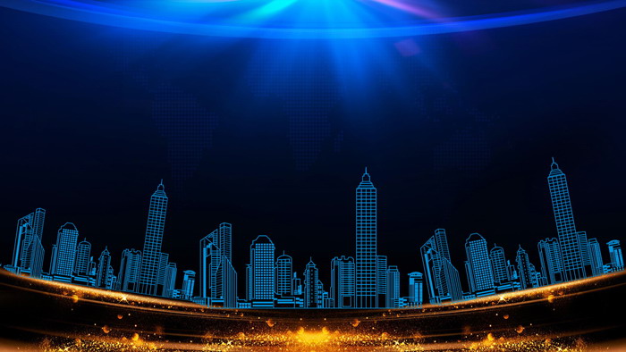 蓝色华丽星光城市PPT背景图片